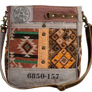 Myra Bag Handmade Rigaud Shoulder Bag Upcycled Canvas & Cowhide Leather